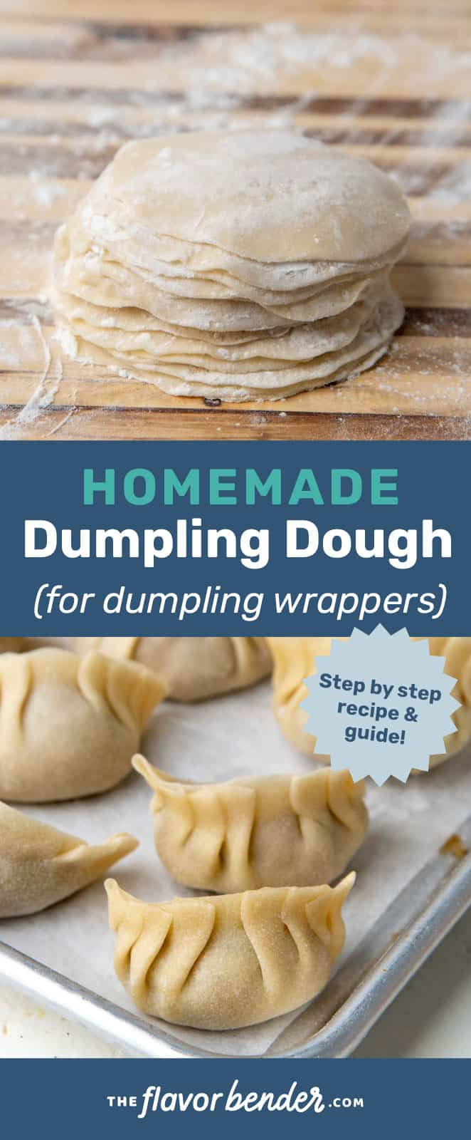 Homemade Dumpling Dough On A Baking Sheet With Text Overlay That Reads Homemade Dumpling Dough