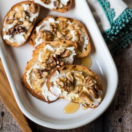 Honey Walnut And Goat Cheese Crostini Recipe The Wanderlust Kitchen