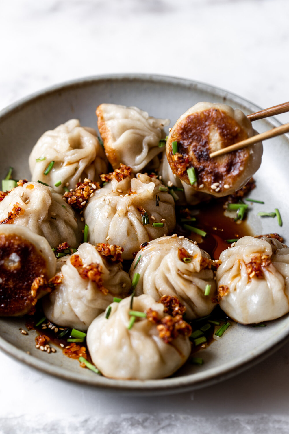 Juicy Pork Chive Pan Fried Dumplings Cooking With Cocktail Rings