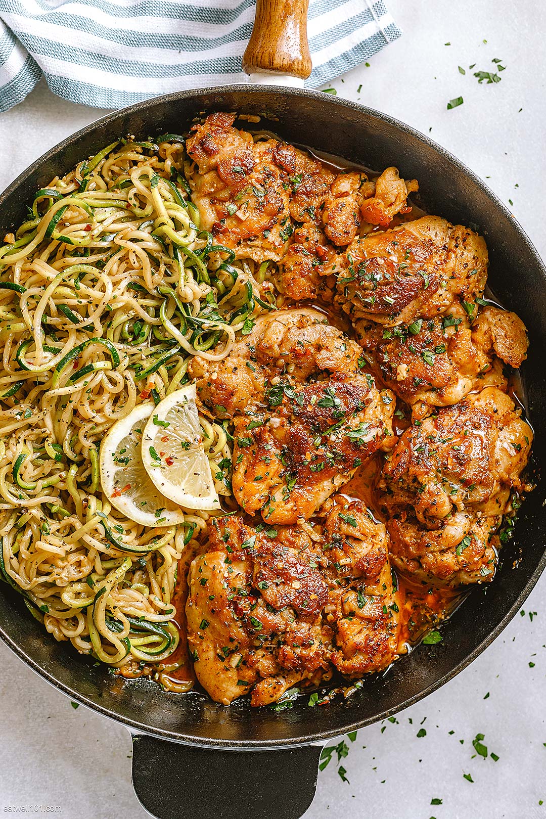 Lemon Garlic Butter Chicken And Zucchini Noodles Skillet Recipe