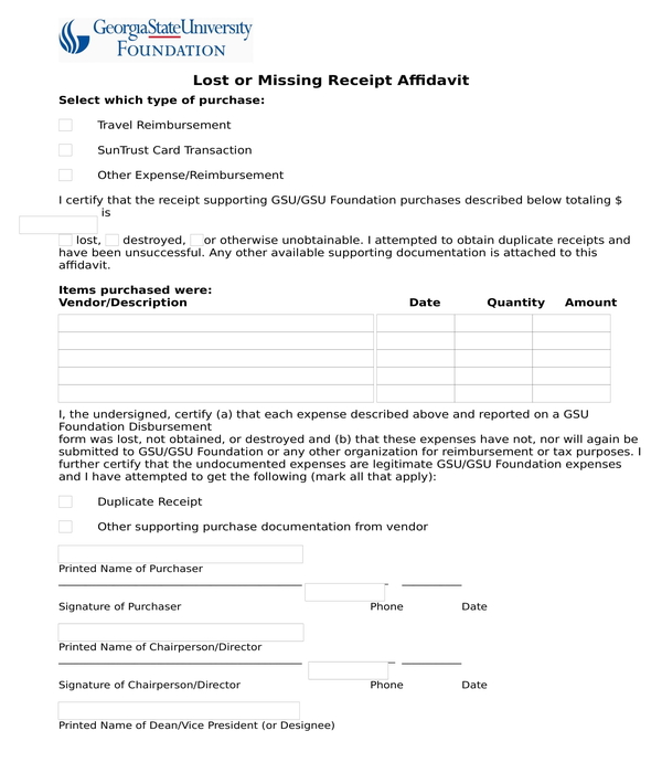 Lost Receipt Form Template