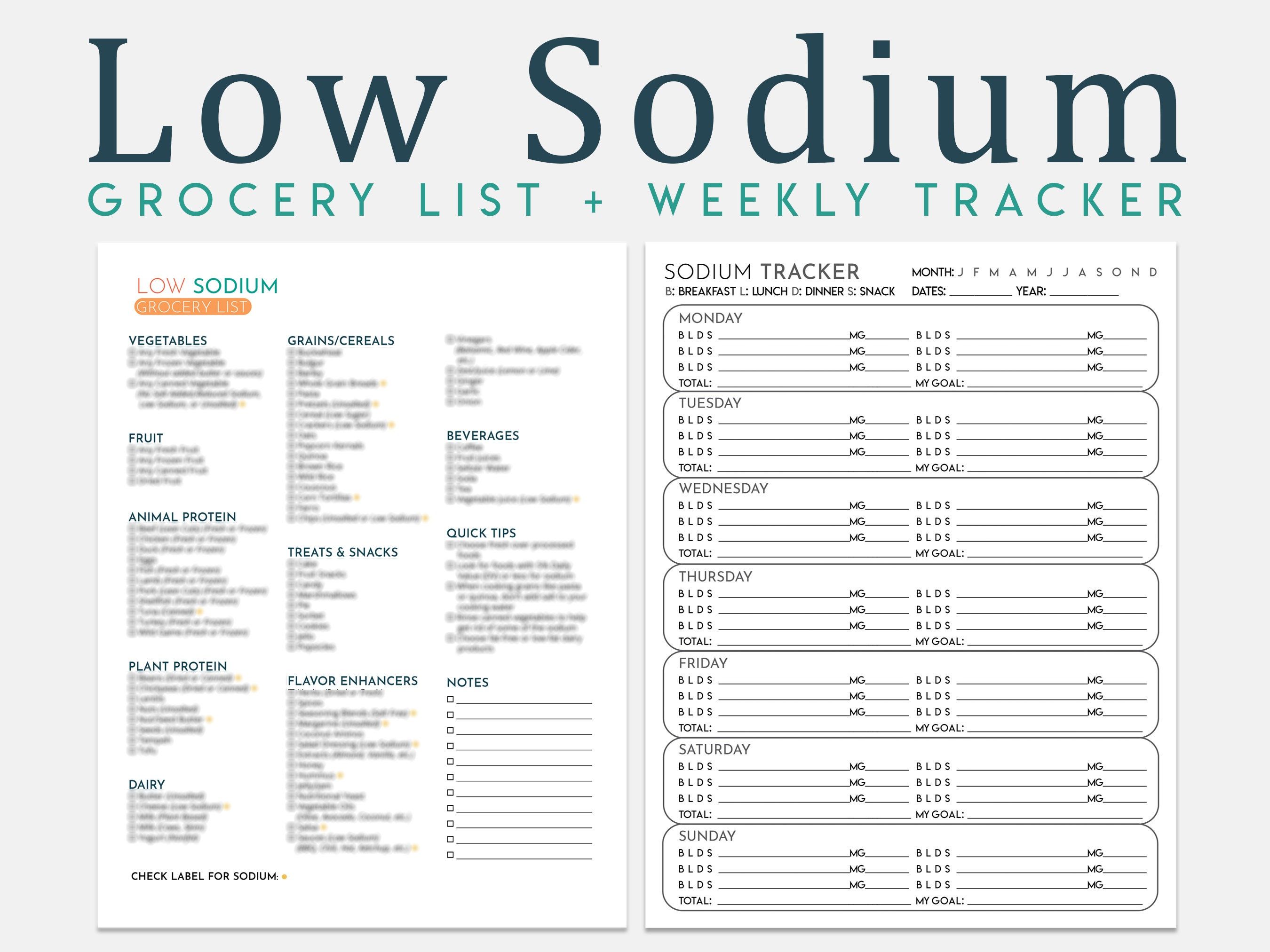 Low Sodium Foods List Printable Low Sodium Grocery List Low Etsy