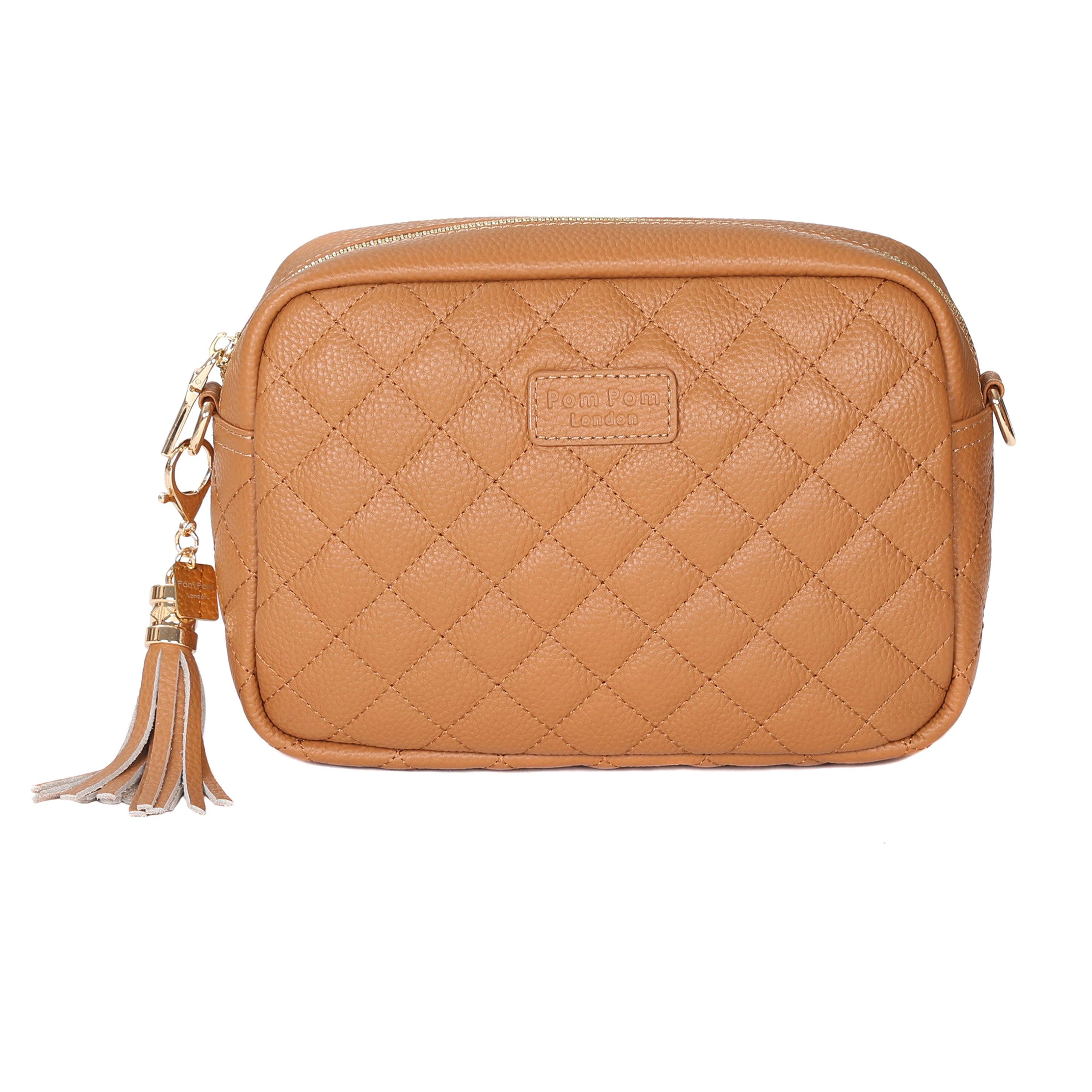 Mayfair Quilted Leather Crossbody Bag In Maple Pom Pom London