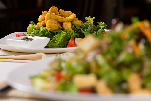 Mouth Watering Fried Chicken Meat Dish On Lettuce Stock Image Image