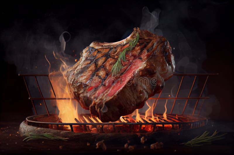 Mouth Watering Piece Of Meat Cooked On The Grill Ai Generated Stock Illustration Illustration