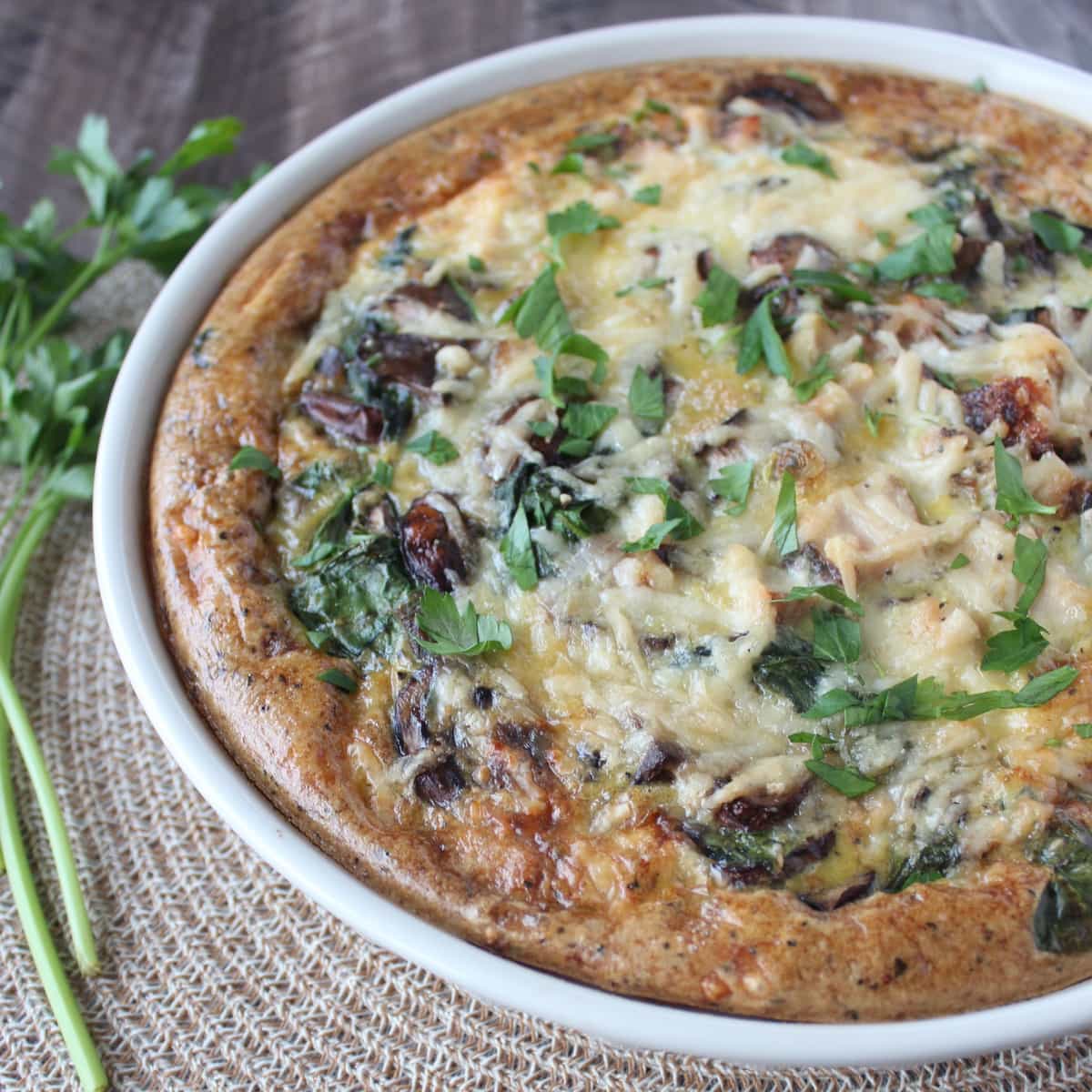 Mushroom Spinach Turkey Quiche With Stuffing Crust