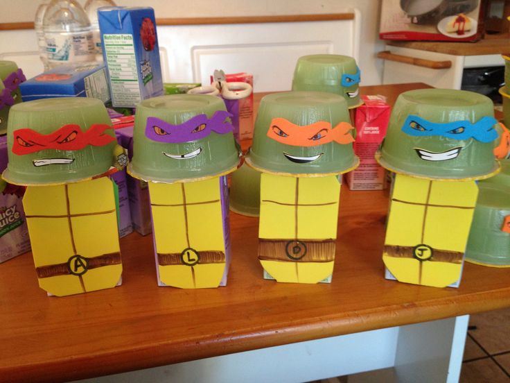 Ninja Turtles Made Of Juice Boxes And Pear Sauce Cups Valentines