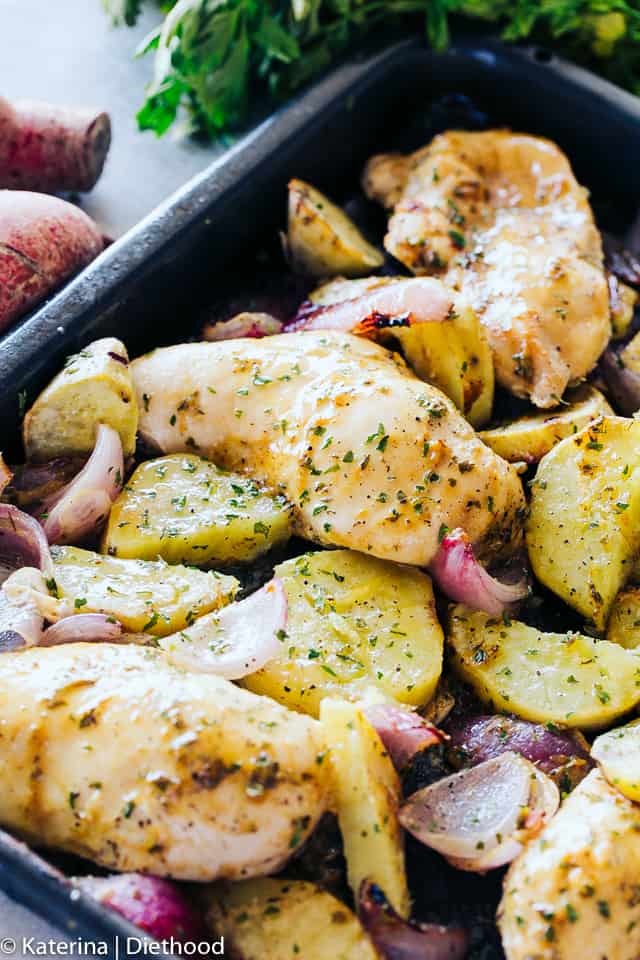 One Pan Roasted Chicken Sausage And Mustard Potatoes