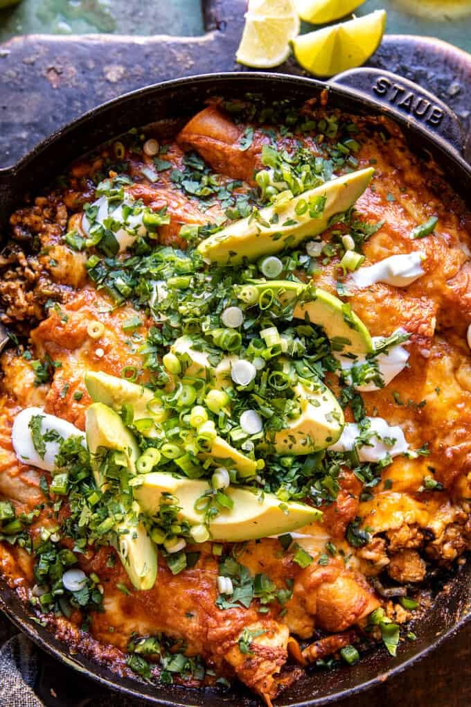 One Skillet Buffalo Ranch Chicken Enchilada Bake Half Baked Harvest