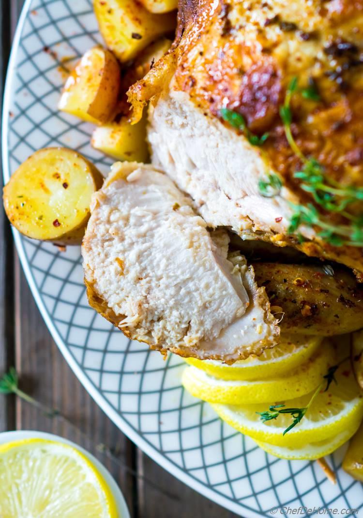 Oven Roasted Whole Chicken With Lemon And Thyme Recipe Chefdehome Com