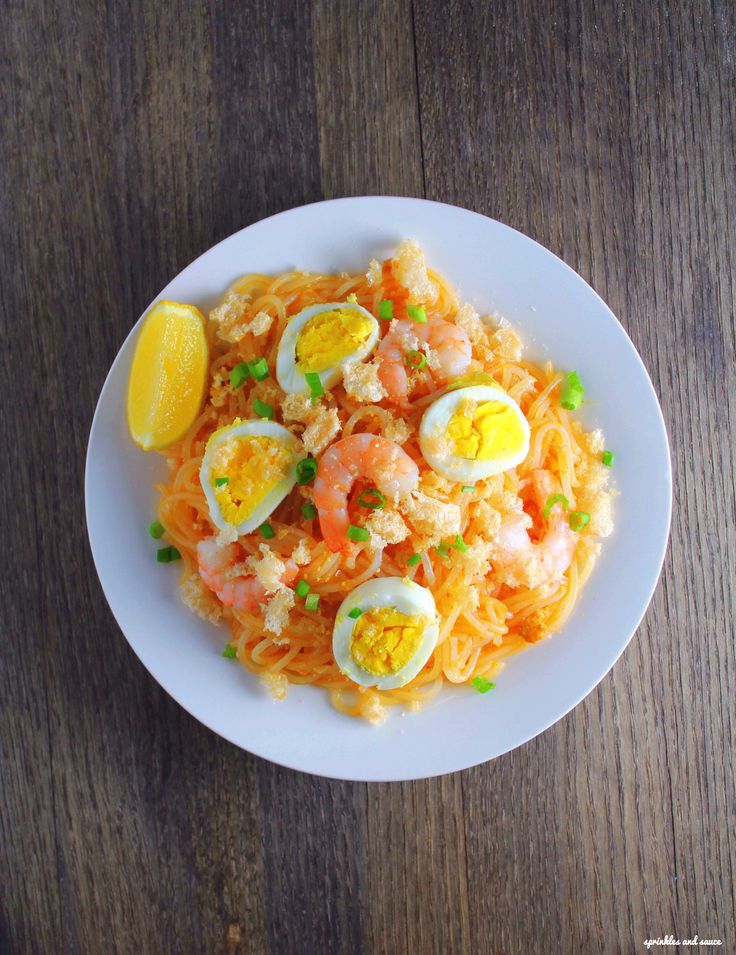 Palabok Pilipino Noodles With Shrimp Sauce Sprinkles And Sauce