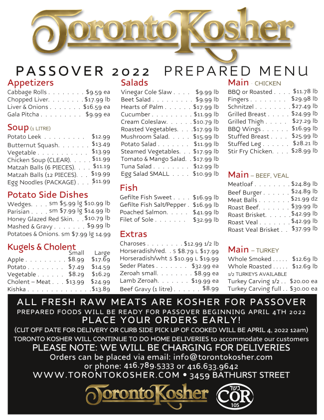 Passover Menu 2020 Nyc S Oldest Deli