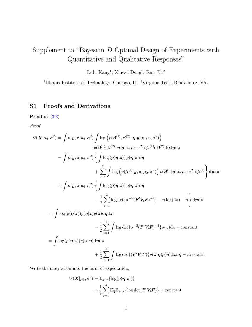 Pdf Bayesian D Optimal Design Of Experiments With Quantitative And Qualitative Responses