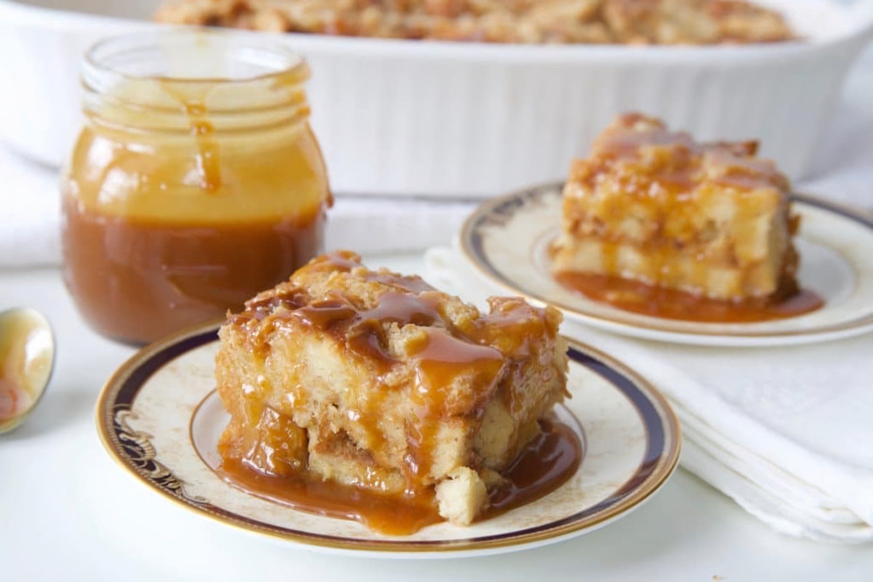 Peachy And Delicious Bread Pudding With Caramel Sauce Maria S Kitchen