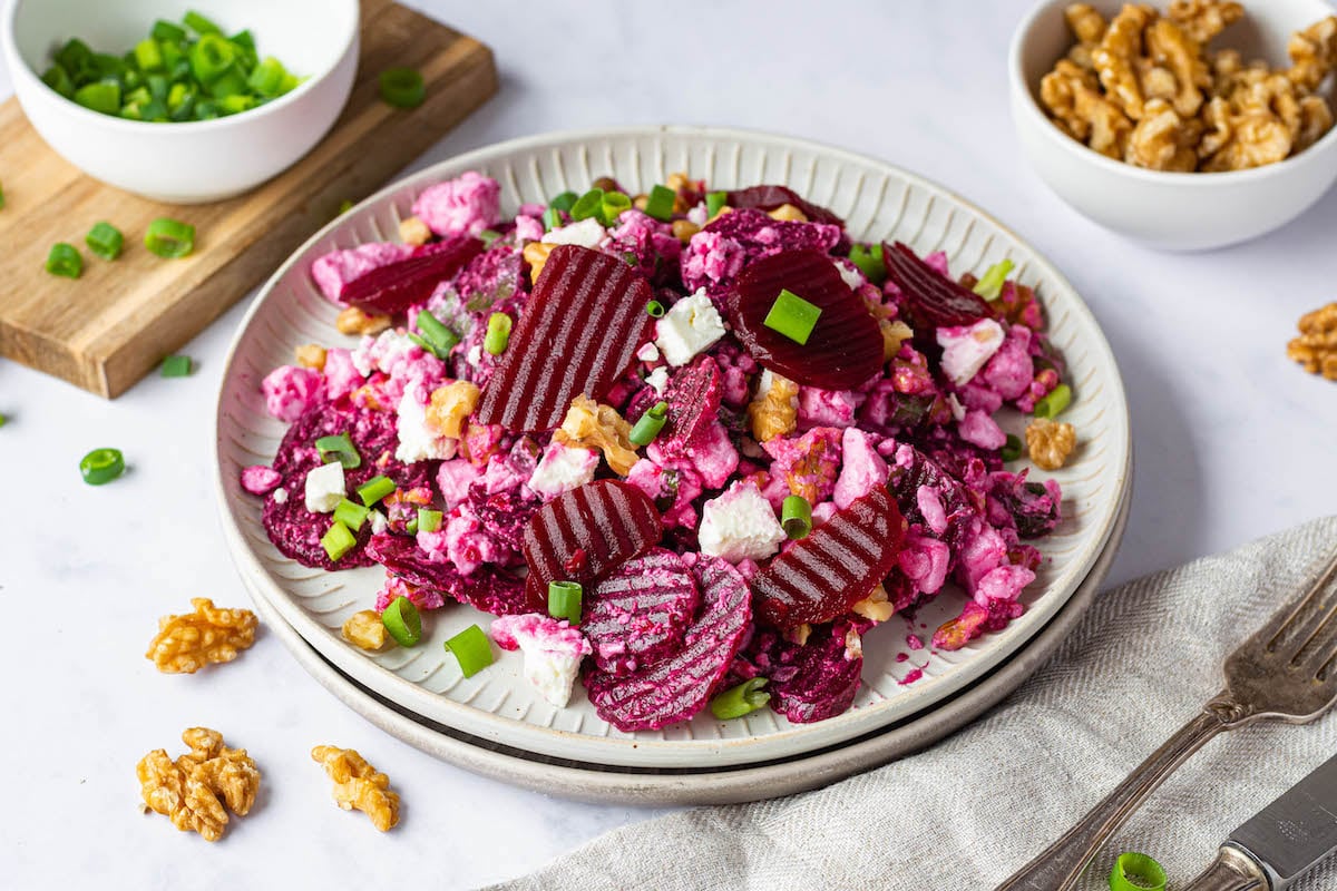 Pickled Beet Salad With Feta Cheese And Walnuts Lisa S Healthy Kitchen