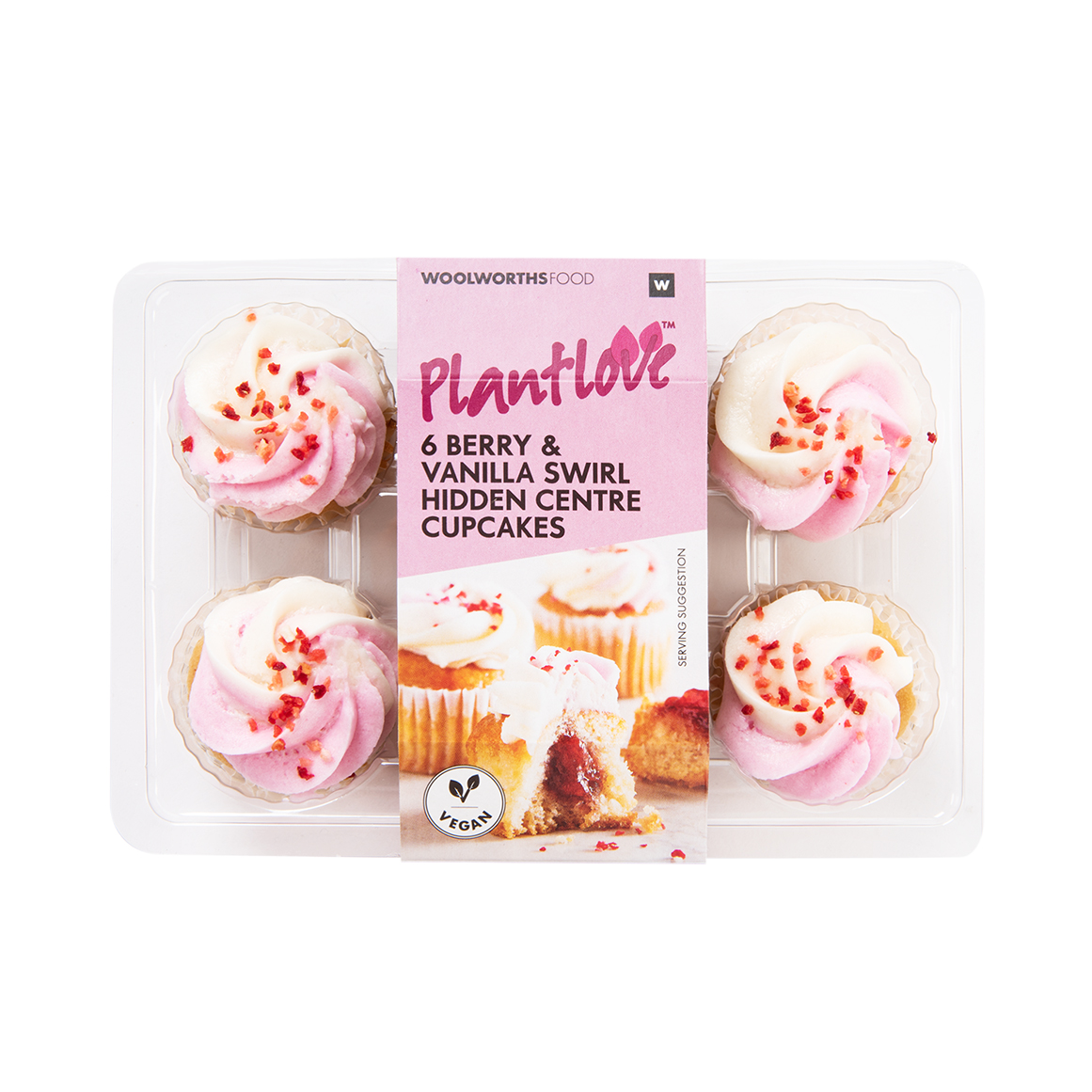 Plantlove Berry Amp Vanilla Swirl Hidden Centre Cupcakes 6 Pk Woolworths Co Za