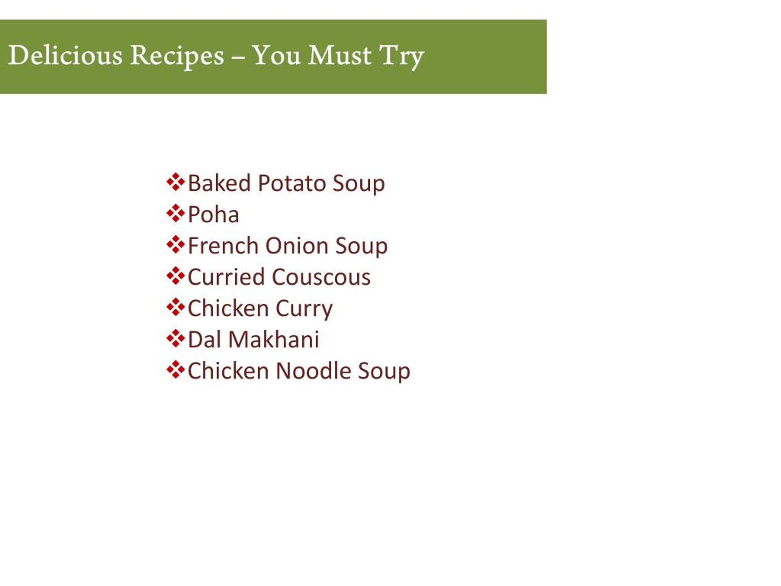 Ppt 7 Delicious Recipes You Must Try Powerpoint Presentation Free Download Id 7164895