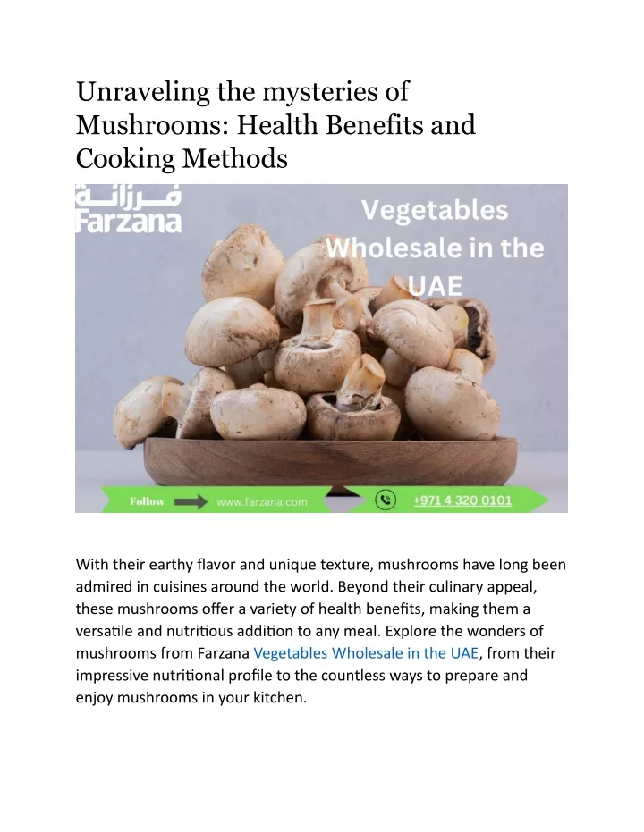 Ppt Unraveling The Mysteries Of Mushrooms Health Benefits And Cooking