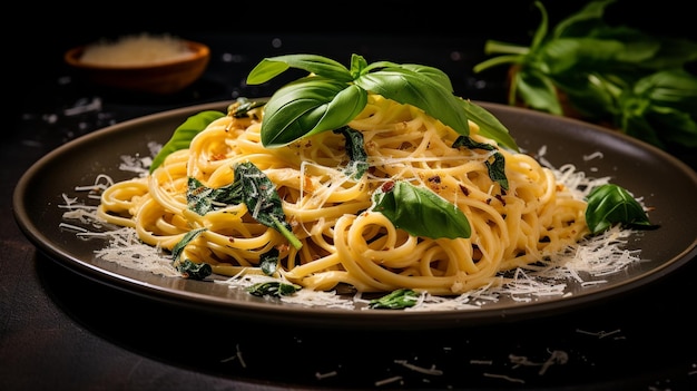 Premium Ai Image Mouthwatering Creamy Pasta With Fresh Basil And