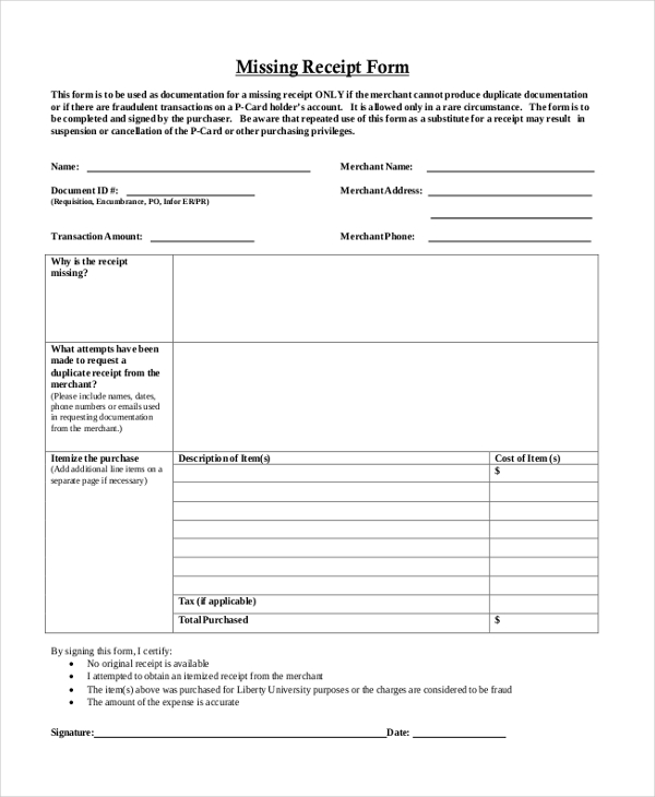 Printable Lost Receipt Form Printable Word Searches