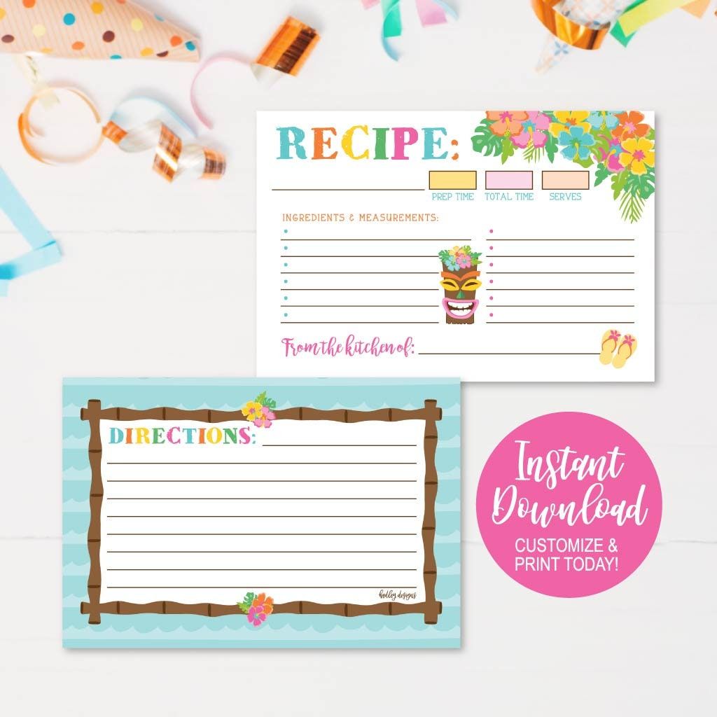 Printable Recipe Cards Typable Personalized Recipe Cards Tropical