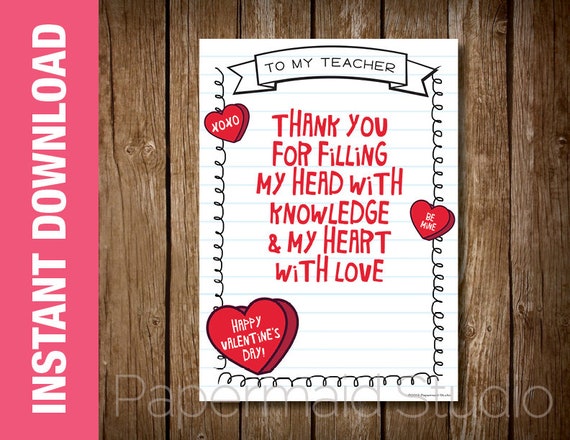 Printable Teacher Valentine Card Valentine S Day Card Etsy