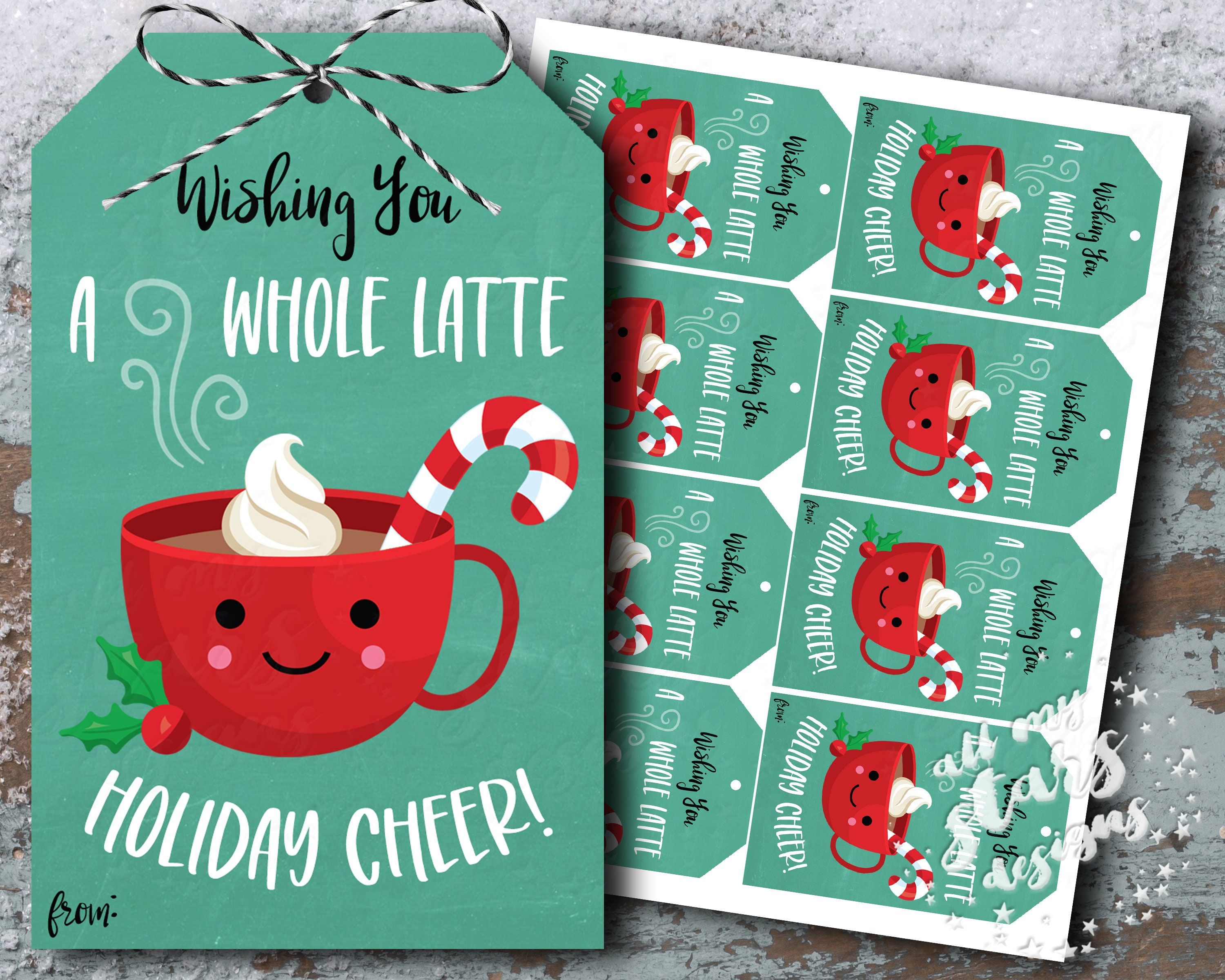 Printable Wishing You A Whole Latte Holiday Cheer Coffee Gift Etsy