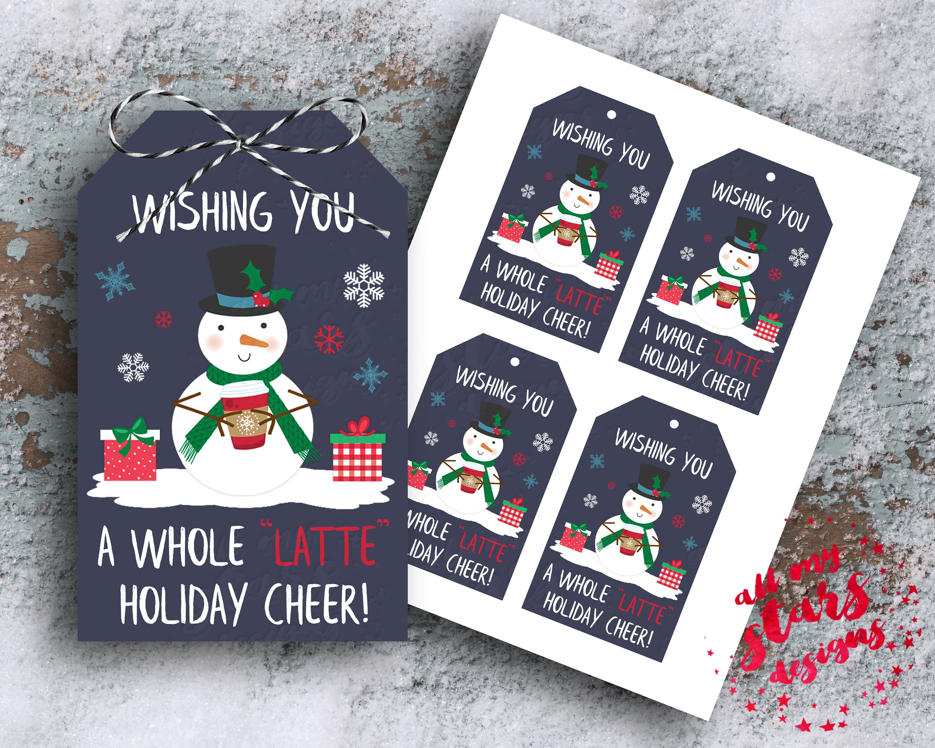 Printable Wishing You A Whole Latte Joy Holiday Cheer Happy Etsy