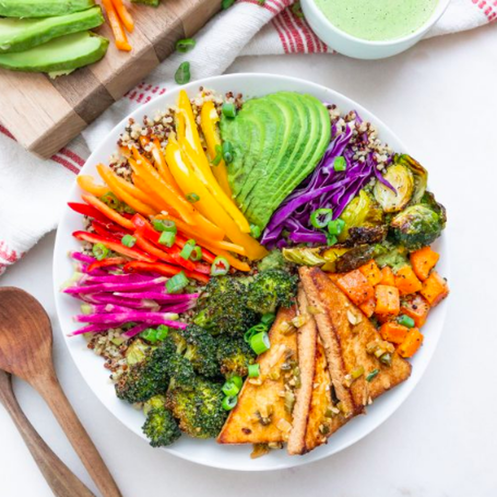 Rainbow Veggie Bowl With Cilantro Tahini Dressing Recipe In 2021