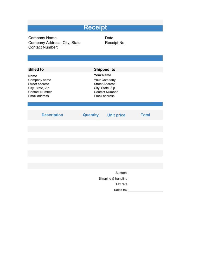 Receipt Excel Template