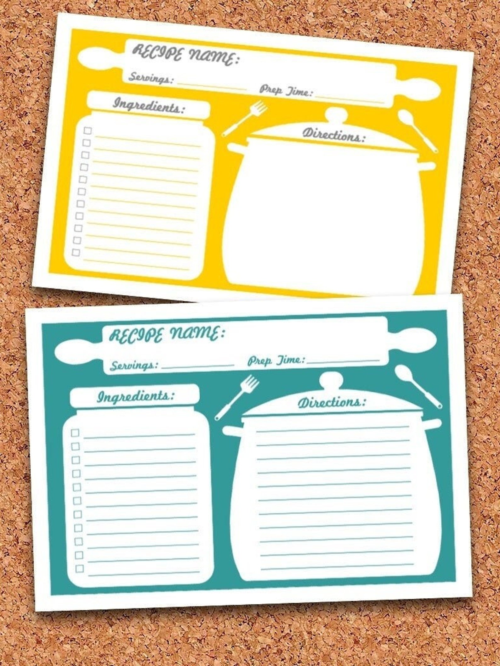 Recipe Cards Printable Fillable Instant Download Etsy Printable