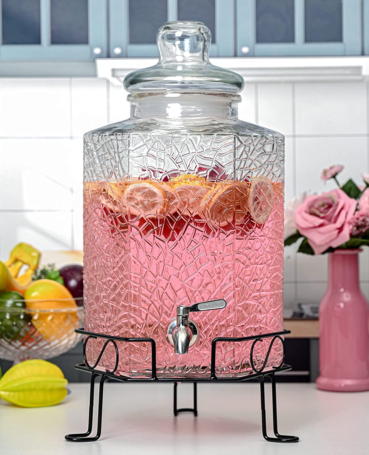 Redfern Elegant 2 5 Gallon Glass Beverage Dispenser With Stainless Steel Spigot And Metal Stand