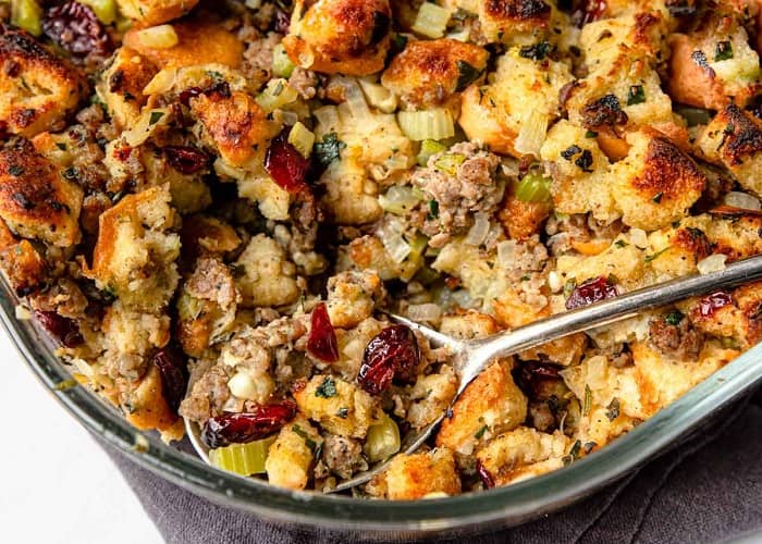 Rich And Savory Thanksgiving Stuffing Recipe Made With Fresh Herbs