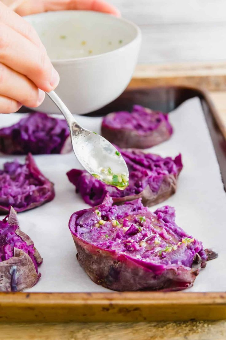 Roasted Stokes Purple Sweet Potato Recipe Smashed Purple Potatoes