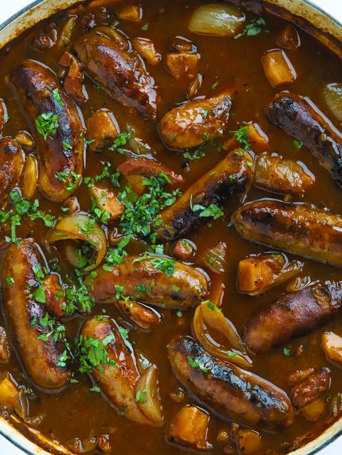 Sausage Casserole With Cider Gravy And Crispy Bacon