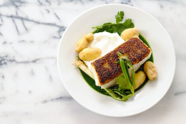 Seared Chilean Sea Bass Recipe With Potatoes Herb Sauce Foxes Love