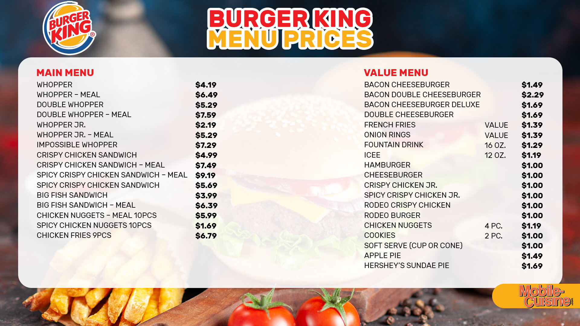 Secret Burger King Menu With Prices Updated 2023 Menu