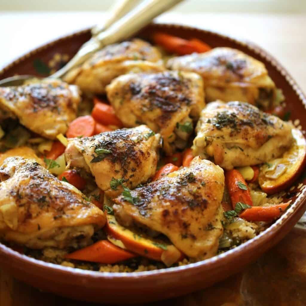 Sheet Pan Chicken Thighs With Curried Vegetables And Couscous Recipe