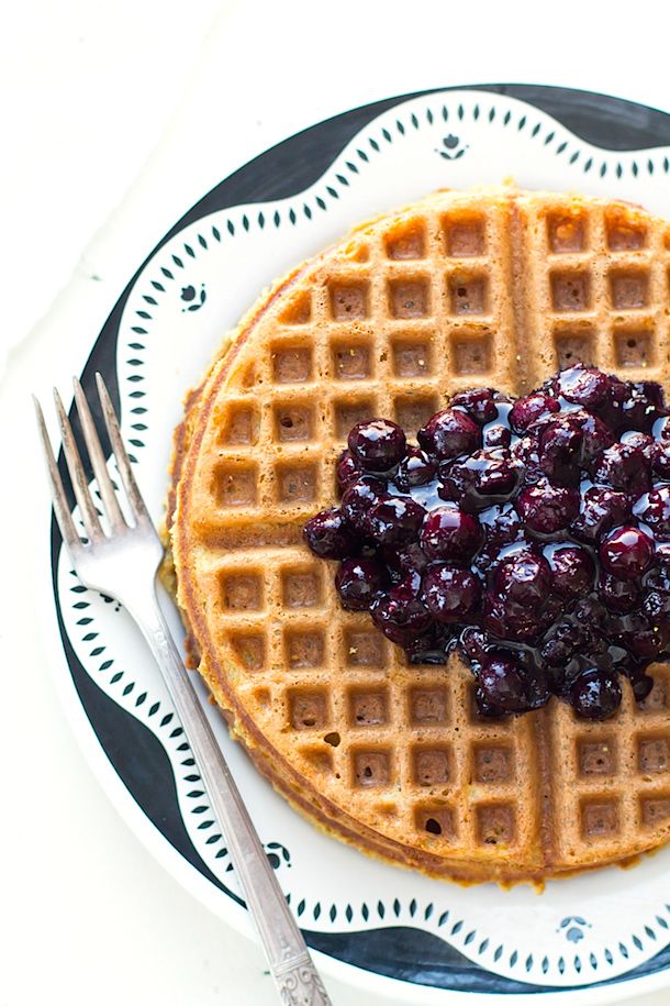 Simple Gluten Free Waffles With Blueberry Cardamom Sauce