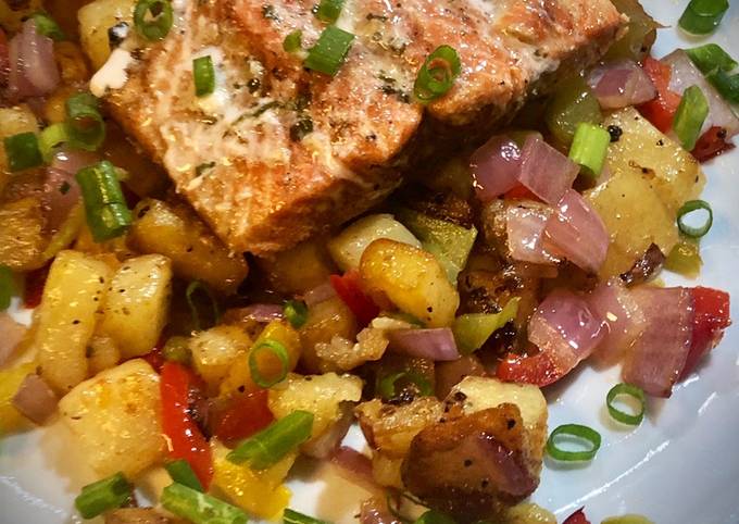 Simple Way To Make Speedy Grilled Sockeye Salmon With Rustic Hash