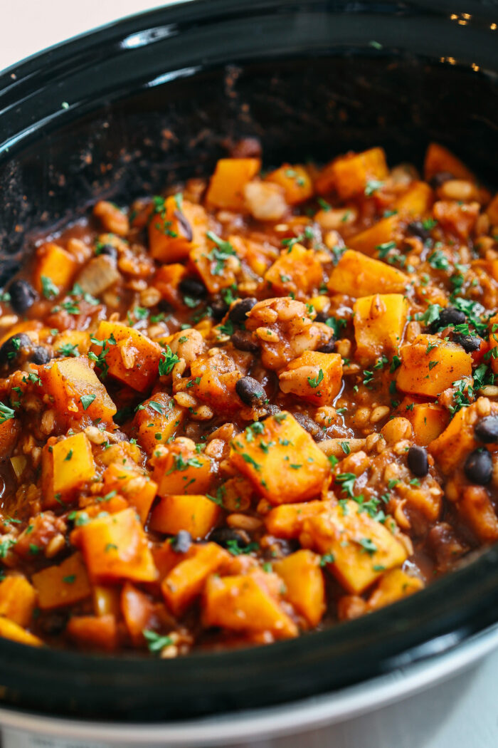 Slow Cooker Butternut Squash And Farro Chili Eat Yourself Skinny