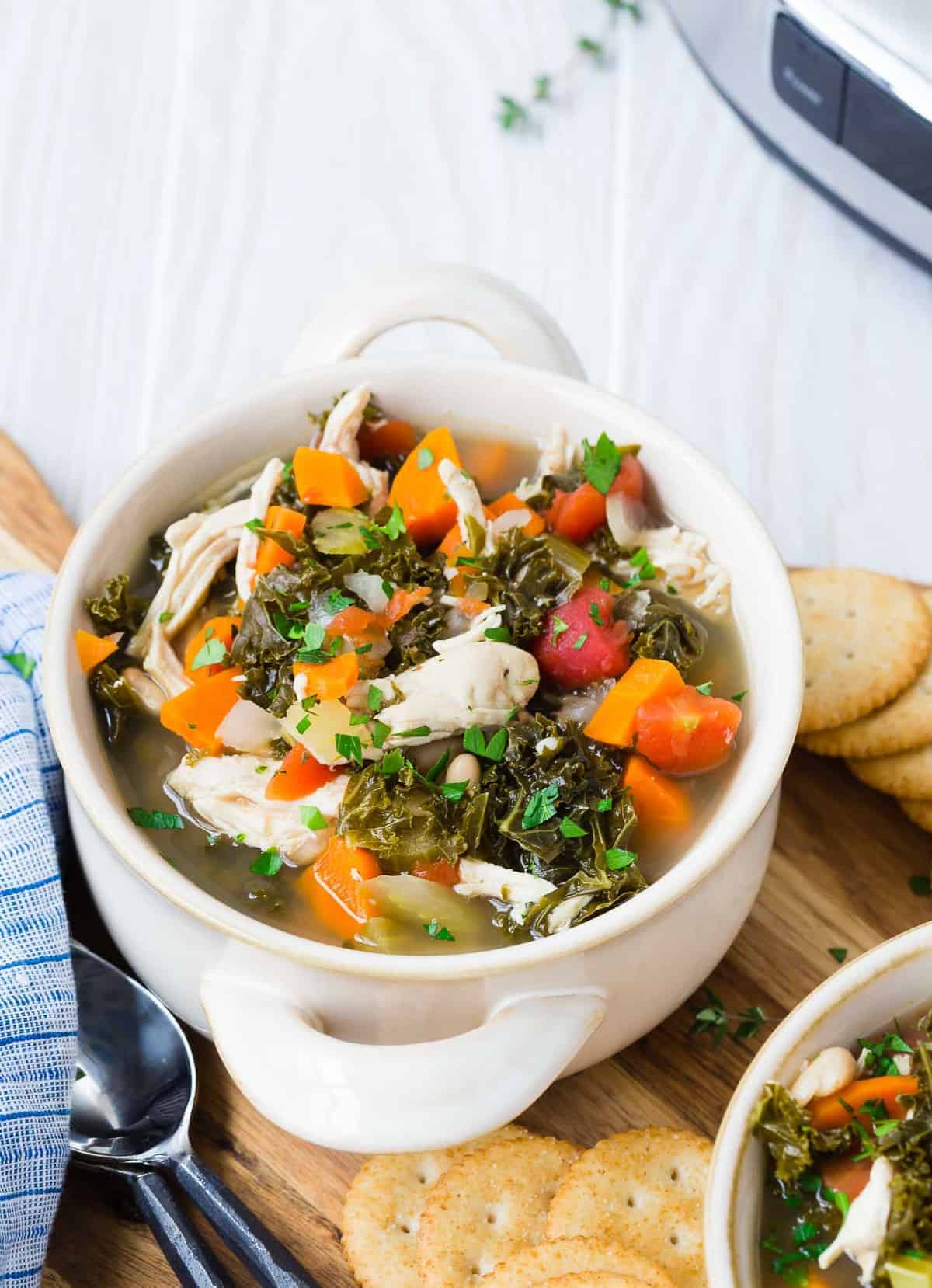 Slow Cooker Chicken Kale Soup Healthy Flavorful Recipe Rachel Cooks