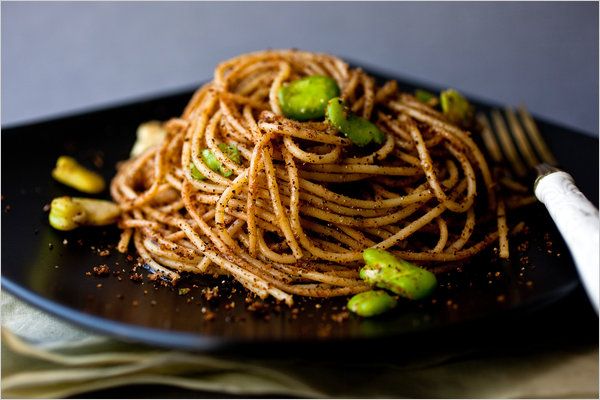 Spaghetti With Fava Beans Bread Crumbs And Marjoram Recipe