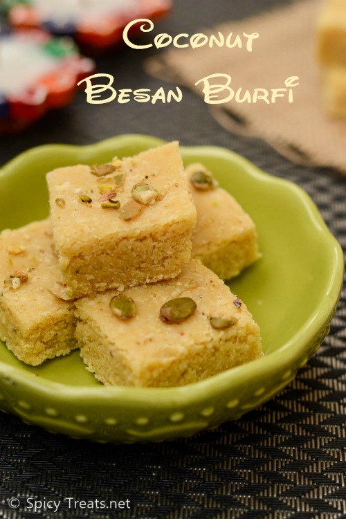 Spicy Treats Coconut Besan Burfi Recipe Besan Burfi With Coconut