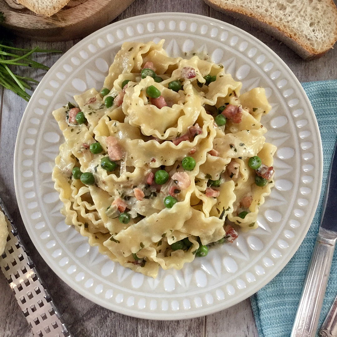 Spiralized Zucchini Pesto Pasta With Peas And Pancetta Against All Grain Delectable Paleo