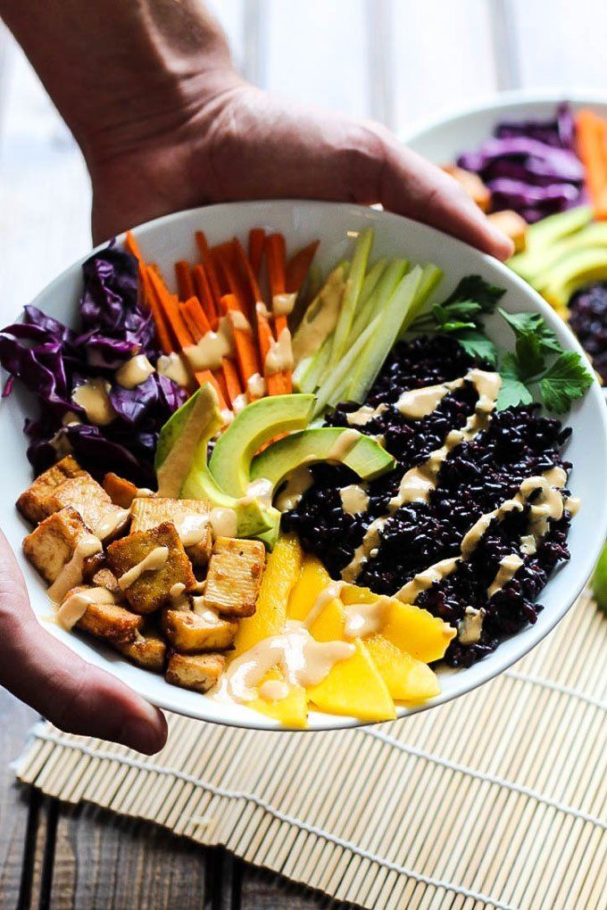 Sriracha Tofu Power Bowl With Forbidden Rice And Mango Recipe Forbidden Rice Rice Bowls Tofu