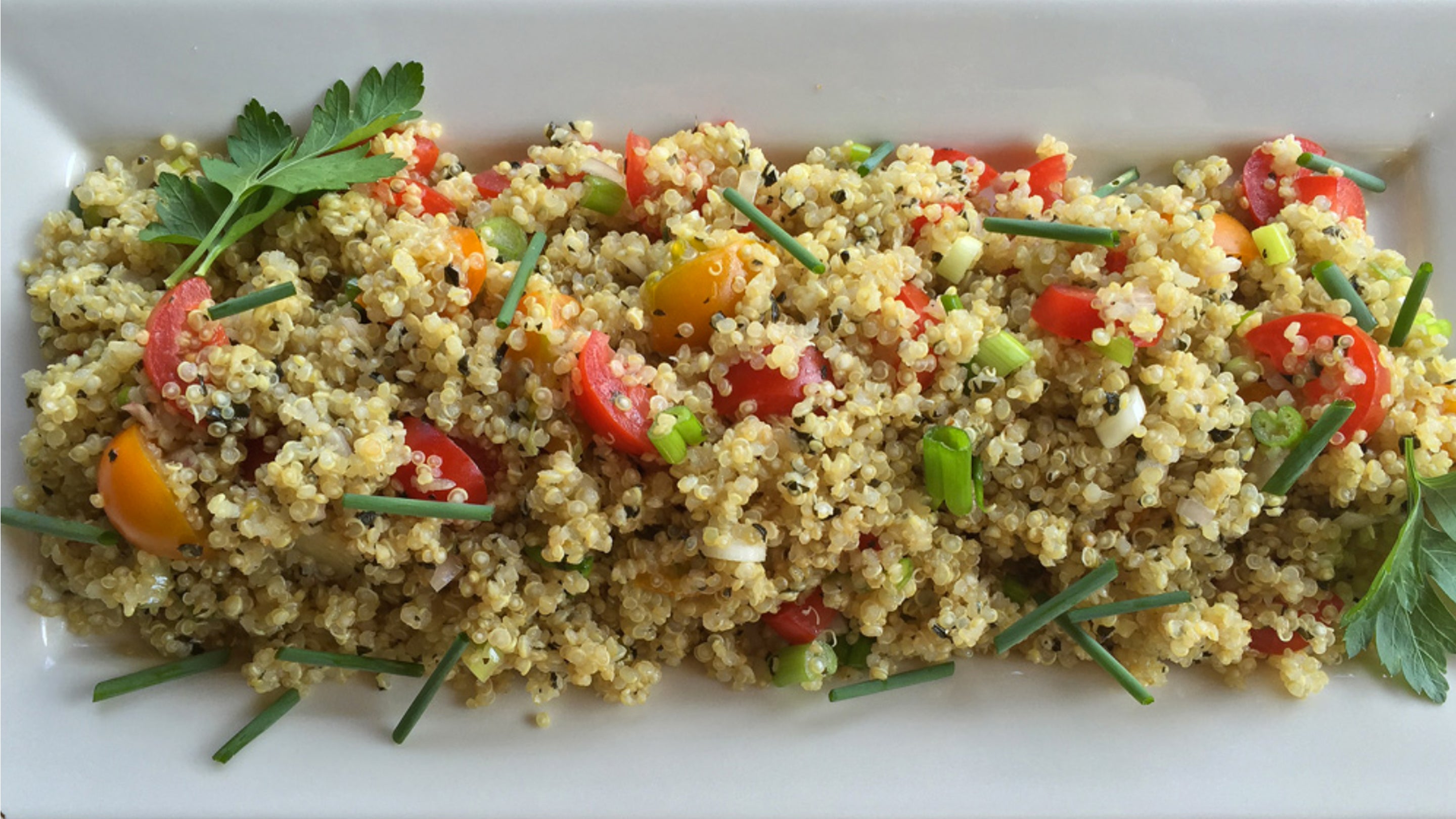 Summer Quinoa Salad With Scallions Cherry Tomatoes Kale Pesto