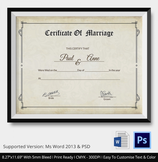 Template For Marriage Certificate