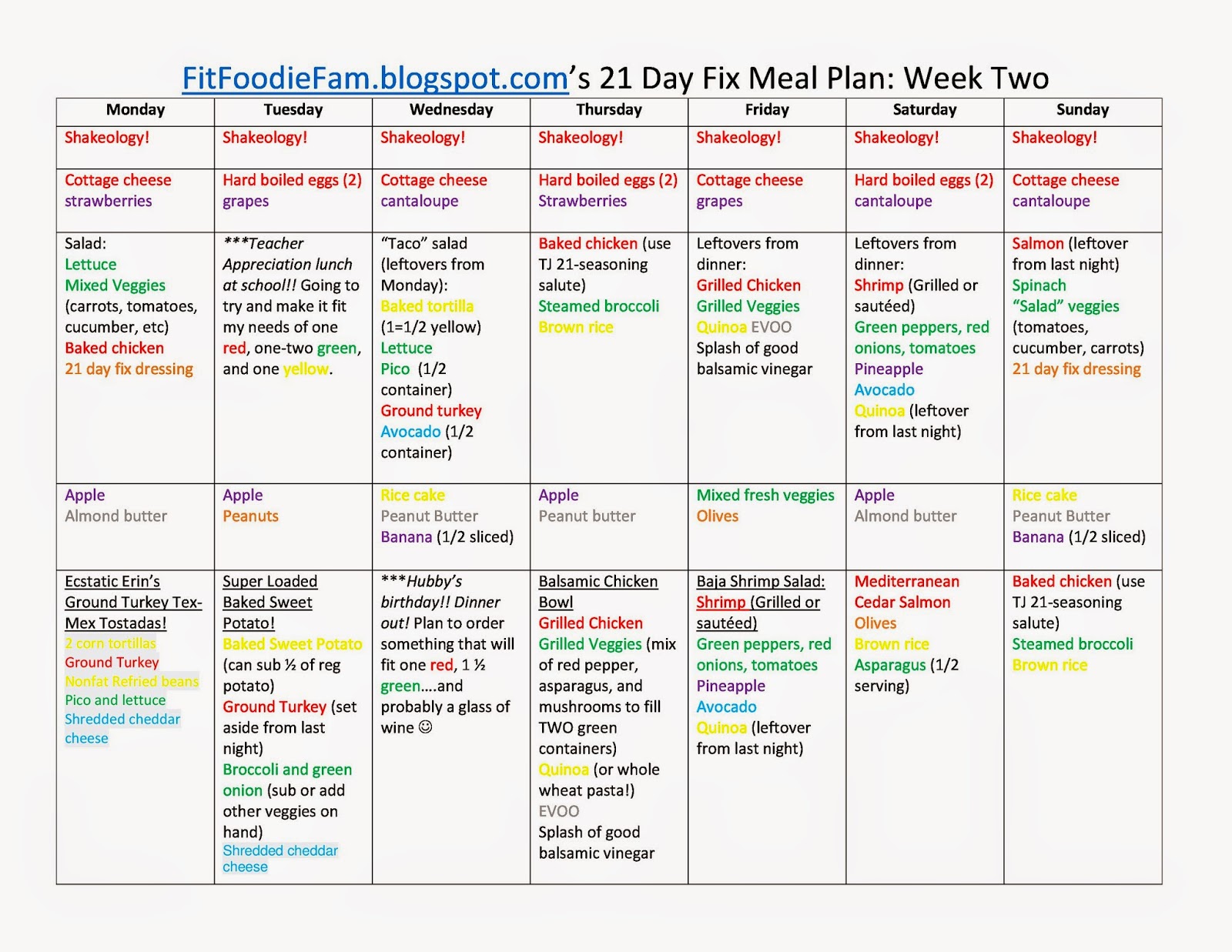 The 21 Day Fix Diet Week 1 Recap Meal Plan 21 Day Fix Meal Plan