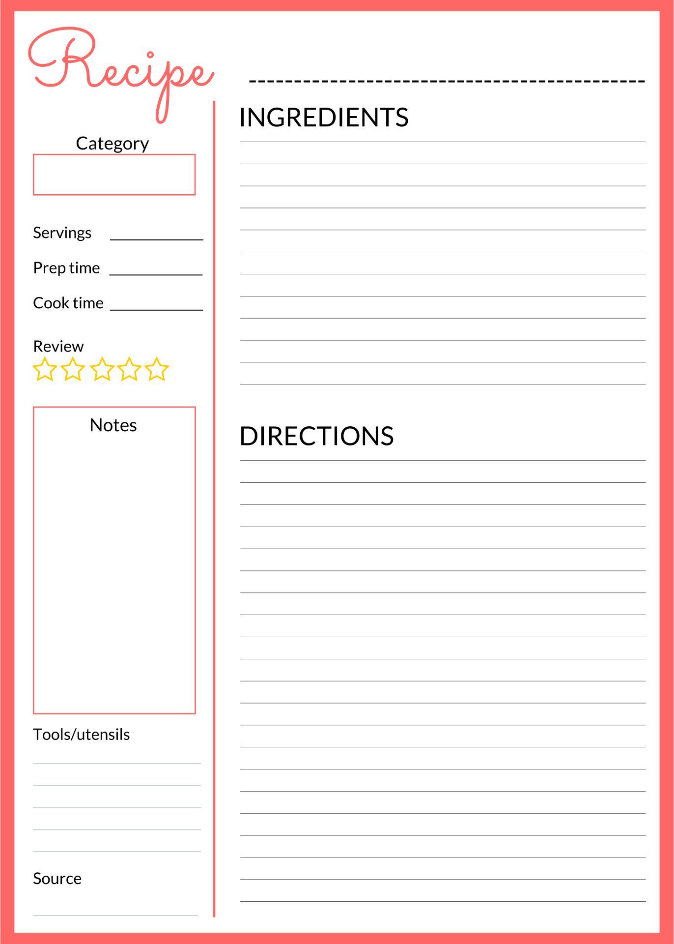 These Simple Recipe Pages Are Perfect For Recording Your Own Recipes Starting A Recipe Binder